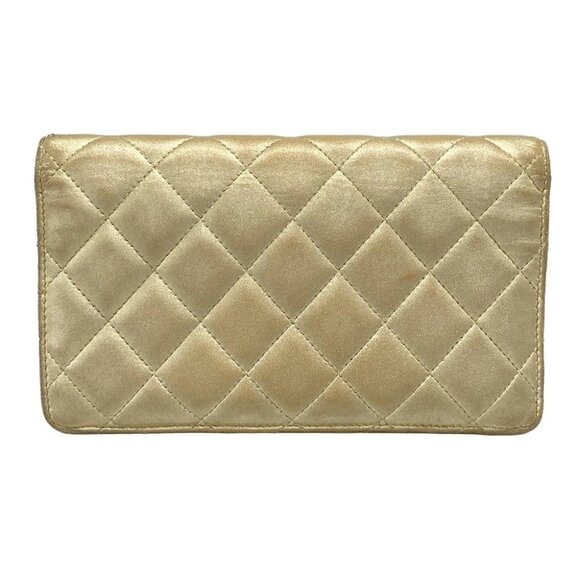 Auth CHANEL - Gold Lambskin Long Wallet - Picture 2 of 12